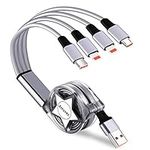 Amuvec Multi 4 in 1 Retractable Charging Cable, 1M 3A Fast Phone Charger Cables with Lightning Type C Micro USB Connector, for iPhone, Samsung Android, Huawei, Moto, Xiaomi, Sony, Nokia, Oppo, PS4