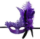 Yymobt Purple Feather Masquerade Mask Feather Venetian Mask for Women Cosplay Party Halloween Mardi Gras Christmas Masque