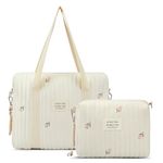 Paterr 2 Pcs Diaper Bag Tote for Women Tote Diaper Bag Multifunction Multisize Maternity Bag Quilted Cotton Cute Diaper Bag, White