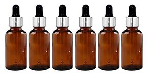 nsb herbals 30 ML Amber Round Empty Glass Bottle + Glass Dropper + Silver Ring + Black Silicone Teat, Refillable, Reusable, Leak Proof for Essential Oils, Blends, DIY Perfumes (Pack of 6)