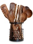 Premium Teak Kitchen Utensils Set - 11 Piece Wooden Spoon Collection with Utensil Holder for Non-Stick Cookware, Heat-Resistant, Eco-Friendly & Durable, Handcrafted Natural Teak Spatulas for Cooking