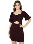 Golden Kite Burgundy Women Solid Front Rouching,Cut Out Midi Dress