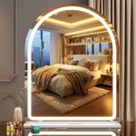 Hasipu Vanity Mirror with Lights, 30"× 38" Arched LED Makeup Mirror, Lighted Desktop Makeup Mirror with Lights, Smart Touch Control Dimmable 3 Modes Light White