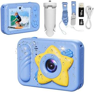 Underwater Camera, 48MP 5FT Waterproof Digital Camera with 32GB Card, Autofocus Floatable Waterproof Camera with HD Screen, 8X Digital Zoom, for Kids Water Park, Swimming (Star Style, Blue)