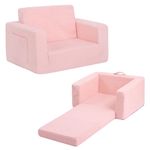 Welnow 2-in-1 Kids Sofa Chair, Convertible Toddler Chair Flip Out Chirldren Sofa Chair Folding Kids Play Sofa with Side Pockets & Removable Cover Armrest Chair for Girl or Boy, Sherpa Pink