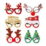 DERAYEE 6 Pieces Christmas Glitter Party Glasses, Xmas Novelty Eyeglasses Fancy Dress Costume Party Glasses Frame for Christmas Party Favors