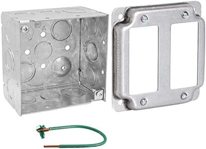 Pack of Box and Cover 4'' Square Electrical Box, 2-Gang Rocker Switch, Exposed Work Cover, Crushed Corners, Welded Construction, Ten 1/2'' and Six TKO Knockouts, Raised Ground, 2-1/8''