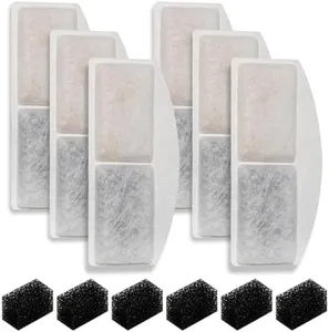 TOGGATH Cat Water Fountain Filter Replacement Compatible with Veken 100oz/3L/0.8GAL Automatic Pet Fountain, Replacement Filters for Cat Dog Water Fountain Dispenser with Pre-Filter Sponges(6+6 Packs)