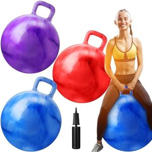 Libima 3 Pcs Hopper Ball 25 Inch Outdoor Bouncy Balls with Handles Marbling Color Bounce Balls Inflatable Jumping Hopping Ball with Air Pump for Indoor School Games Sports Supplies, 3 Colors