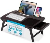 BIRDROCK HOME Curved Wood Lap Tray with Foldout Legs, Storage Drawer, Mouse Pad, Fits Laptops Up to 17", Tablet and Phone Slot, Laptop Table for Sitting or Standing, Work from Home - Walnut