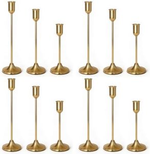 Metal Taper Candle Holders, Weighted Base Candlestick Stand Set (12, Gold)