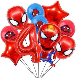 Palloncini Spider 4 anni, Kit Compleanno Rosso Palloncini Supereroi Decorazioni, Festa a Tema per Ragazzo-Include Palloncini in Foil e Lattice, Personaggio Rotondo Numero 4 di Palloncini in Alluminio