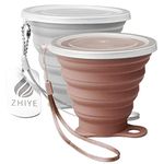 ZHIYE Collapsible Camping Cup with Lid, BPA Free Silicone Water Unbreakable Retractable Mug Portable Folding Travel Mug, Outdoor Hiking 9.5 Oz 2 Packs