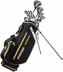 Precise 17-Piece Men’s Golf Clubs Full Set Right Handed – Driver, Fairway Woods, Hybrids, 6-SW Irons, Putter & Stand Bag, Lightweight Kevlar Graphite Shafts, Regular & Tall Sizes, Golf Club Set
