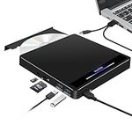 NOLYTH External DVD CD Drive with SD/TF & 2 USB Ports, USB C USB 3.0 Portable CD Reader CD/DVD ROM Burner Writer, Optical Disk Drives DVD Player for Laptop PC Mac MacBook Pro/Air Windows 11/10