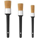 Car Detail Brush, Boars Hair Car Detailing Brushes - Set of 3 - Ultra Soft Detail Brushes with Fiber Plastic Handle, Perfect for Cleaning Wheels, Engine, Interior, Air Vents, Car, Motorcy