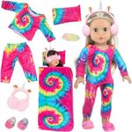 ZITA ELEMENT 8 Pcs Doll Clothes and Accessories for 18 Inch Doll - Doll Sleeping Bag, Pajamas, Pillow, Eye Mask, Shoes for 18-inch Dolls (Doll Is Not Included)