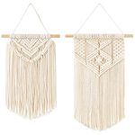 Mkono 2 Pcs Macrame Wall Hanging Small Art Woven Wall Decor Boho Chic Home Decoration for Apartment Bedroom Living Room Gallery, 13" L x 10" W and 16" L x 10" W