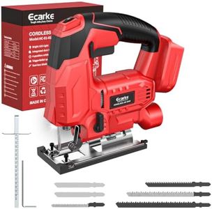 Ecarke Cordless Jig Saw Compatible With Milwaukee 18V Battery, 4 Orbital Sets, 6 Variable Speeds Control, Dust-Blowing, ±45° Bevel Cuts, LED Light and 6PCS Blades For Cutting(Only Tool)