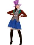 Smiffys Miss Hatter Costume, Multi-Coloured with Jacket, Attached Waistcoat, Skirt & Hat, Fairytale, Wings and Wands Fancy Fancy Dress, Storybook Character Dress Up Costumes