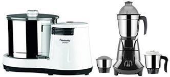 Butterfly Acrylonitrile Butadiene Styrene Smart Wet Grinder, 2L (White) with Coconut Scrapper Attachment, 150 Watt & Jet Elite 750-Watt Mixer Grinder with 3 Jars (Grey)