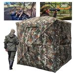 FUNHORUN Hunting Blind with Floor Mat, 360 Degree See Through Ground Blind for Deer/Turkey Hunting, 3/4 Person Pop Up Camouflage Tent with Carrying Bag