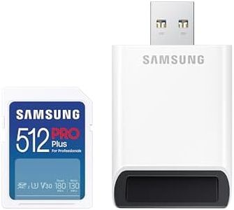 SAMSUNG PRO Plus Full Size 512GB SDXC Memory Card + Reader, Up to 180 MB/s Reads/Writes, Full HD & 4K UHD, UHS-I, C10, U3, V30 for DSLR, Mirrorless Cameras, PCs, MB-SD512SB/AM, 2023