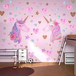 BEAN LIEVE 2 Pack Unicorn Wall Stickers, Removable Unicorn Wall Decals With Hearts & Stars , Reflective Unicorn Wall Decor Stickers For Birthday Party,Kids Bedroom, Baby Nursery Room