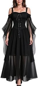 Cdiecer Halloween Dress for Women Renaissance Medieval Costume Sexy Lace Up Cold Shoulder Gothic Dress
