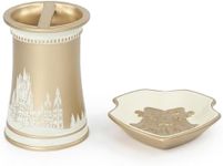 Jay Franco Harry Potter Bathroom Accessories - 2 Piece Gold Hogwarts Crest Resin Bathroom Décor and Storage Set Includes Toothbrush Holder and Soap Dish Set