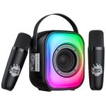 PHNIXGAM Mini Karaoke Machine with Two Wireless Microphones, Portable Bluetooth Speaker for Adults and Kids, Karaoke Microphone with LED, Speaker Supports for TF Card/USB, AUX In (Black)