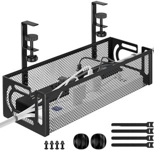 Cable Management Under Desk, Under Desk Cable Management Tray, Desk Cable Organizer, Cable Management Box, Cord Organizer for Desk, Under Desk Storage for Office, Home - No Damage to Desk No Drill