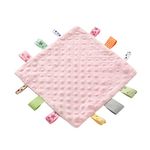 ZIGJOY Baby Comforter blanket with Tags Taggy Blanket Taggie Comfort Blanket Baby Soothing Plush Security Blanket with Colorful Tags Gift for Newborn Infant Boy Girl Pink