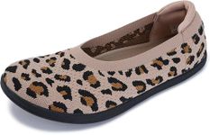 WHITIN Women's Wide Toe Box Ballet Flats Shoes Barefoot Zero Drop Sole Minimalist Size 9 Knit Walking Casual Dressy Slip on Fit Ballerina Leopard 40