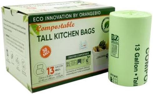 OrangeBio 13 Gallon Compostable Trash Bags, 50 Count, 0.9 Mil Extra Thick Tall Kitchen Bags for Food Waste & Compost, BPI ASTM D6400 & OK Compost Home Certified