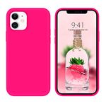 DOMAVER iPhone 12 Silicone Case, iPhone 12 Pro Phone Case Rubber Shockproof Soft Gel Microfiber Lining Full Body Protection Phone Cases for iPhone 12/iPhone 12 Pro 2021 6.1" Hot Pink