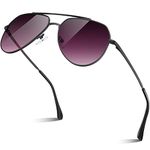 Aviator Sunglasses for Men and Women Trendy Polarized Aviator Sunglasses Metal Frame HD Lens with UV Protection (Black/Purple Gradient Wine Red)