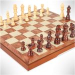 Chess Board Set 15.5 in(39 CM) Wooden Board Game with 2 Storage Bags and 2 Extra Queens Premium Gifts for Man and Women