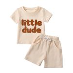 Infant Baby Boy Summer Clothes Short Sleeve Little Dude Print T-Shirt Drawstring Shorts Outfit Set khaki 12-18 Months