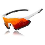 KINGSEVEN Polarized Sunglasses for Men and Women Sports Sunglasses with UV400 Protection for Driving Fishing Cycling (White Black Frame Black Temple-Red Lens)