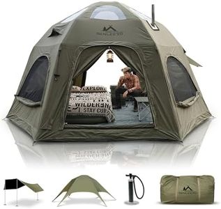 SENLEETO Inflatable Hot Tent with Stove Jack, 6-8 People Luxury 4 Season Blow up Tents for Camping with Waterproof Large Black-Out Canopy, Glamping Inflatable Tent House Air Tents
