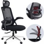 Realm of Thrones CAPTAIN Ergonomic Office Chair, Metal Base Heavy Duty Home Office Mesh Desk Chair with Flip-up Armrests, Saddle-inspired Seat Cushion, Adjustable Lumbar Back Support/Headrest (Chrome)