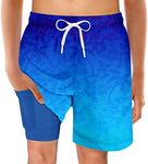 swimsobo Boys Swim Trunks for 5-16 Years Compression Liner Swimsuit Shorts Swimwear Boxer Bathing Suit, Blue