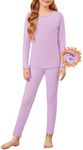 Arshiner Girls Thermal Underwear Set Long Johns Fleece Lined Kids Base Layer Top Bottom Warm Winter Lilac 9-10 Years