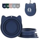 RUNROLE 2-in-1 Foldable Silicone Dog Travel Bowls, Slot Together and Use Separately, Pet Travel Water Food Bowls Set, 600ML+ 800ML (Navy)