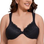 MELENECA Front Closure Bras for Women Plus Size Underwire Unlined Lace Cup Cushion Strap Black 44C