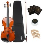 Mendini 12-Inch MA250 Natural Varnish Solid Wood Viola with Case, Bow, Rosin, Bridge and Strings