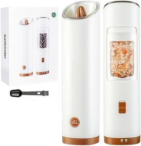 GATGOODS Gravity Electric Salt and Pepper Grinder Set, Adjustable Coarseness, Warm LED Light, One-handed Automatic Operation, Battery Powered, White, Electric Pepper Mills