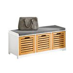 SoBuy® Storage Bench with 3 Drawers & Seat Cushion, Shoe Cabinet Storage Unit Bench, FSR23-WN