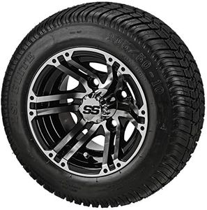 RM Cart 10" Yukon Black/Machined on 205/50-10 LSI Elite Tire (Set of 4), Golf Cart Tires and Wheels Combo, Durable and Fits Standard Lug Nuts